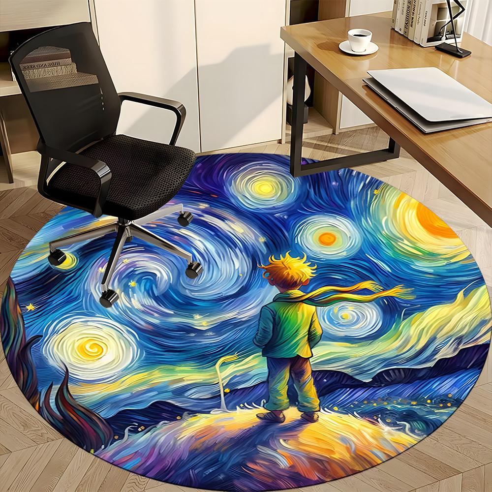 1pc Little Prince Starry Night Whimsy Office Round Area Rug, Indoor Mat Suitable For Office, Under Office Chairs Bedroom Living Room Home Decor