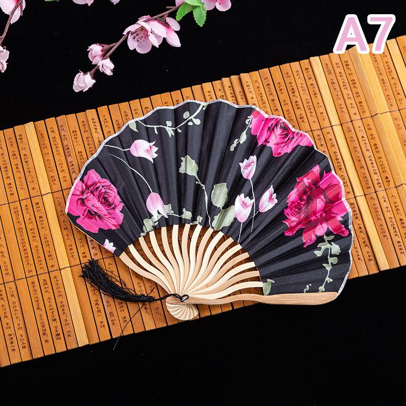 Hand Fold Fan Retro Adornment Woman Man Dance Props Wedding Living Room Cabinet Decor Bamboo Wood Silk Flower Folding Fan