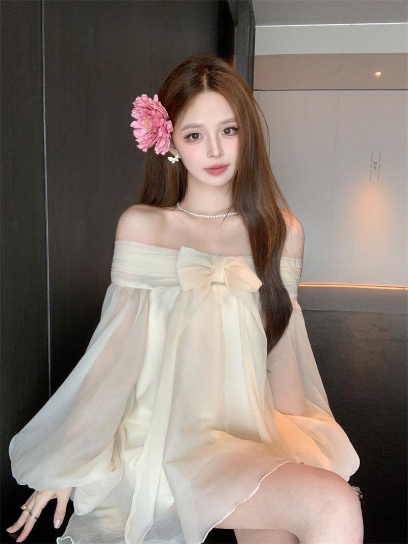 

Elegant One-Shoulder Chiffon Dress - Summer Loose Fit, Slimming Short Skirt Small