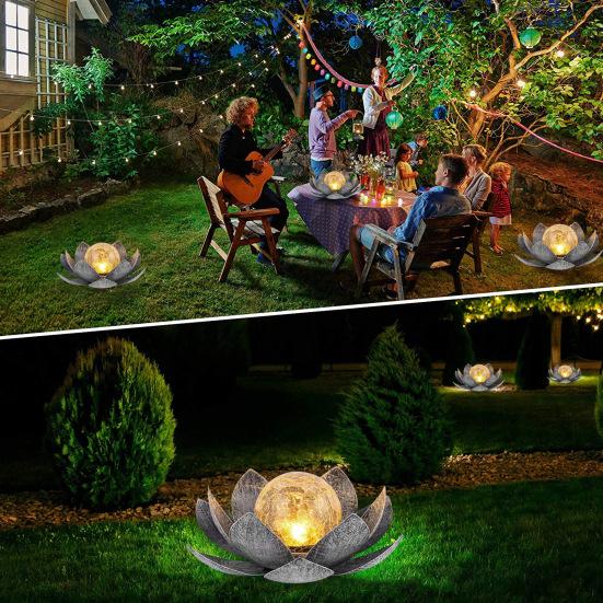 Solar Powered Lotus Light Automatic On/Off IP55 Waterproof Wireless Design Solar Garden Lamp Lawn Patio Outdoor Decoration