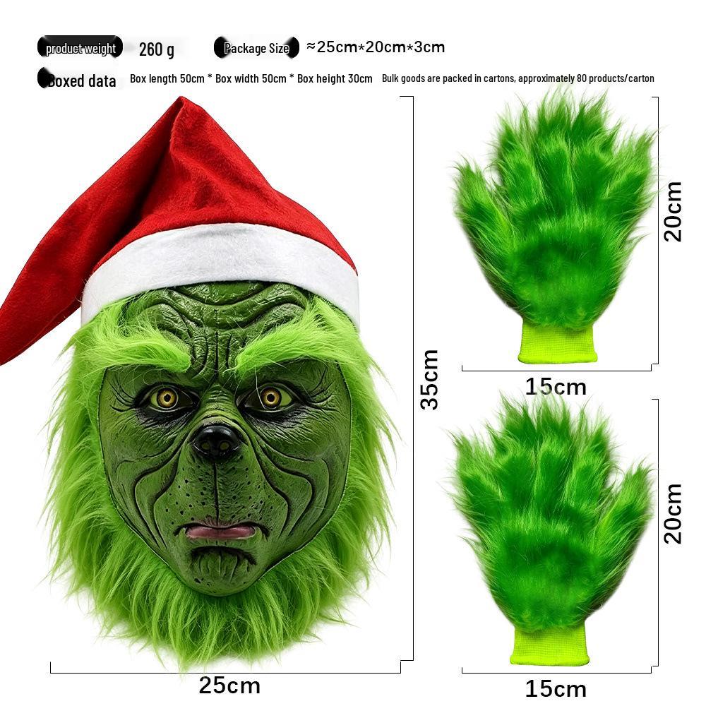 Grinch Masquerade Mask and Gloves Set for Christmas Performances