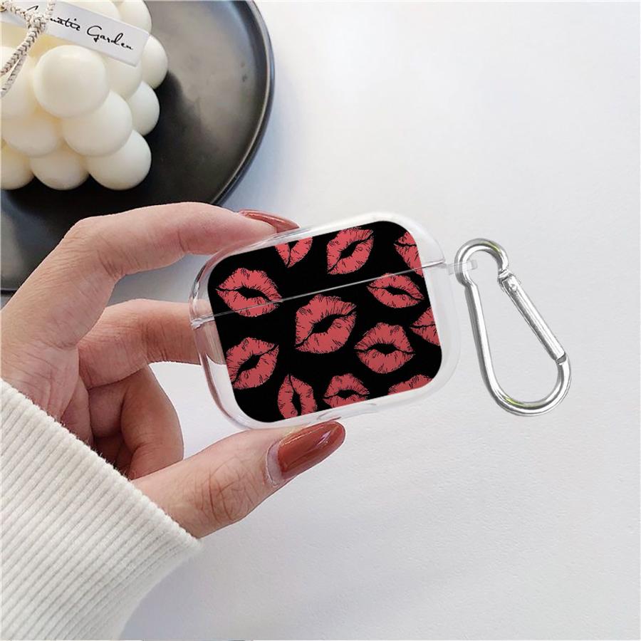 Case For Airpods Pro2 4 Pro 2 1 Pro3 3 Clear Earphone Cases Cover Red Black Lip Art