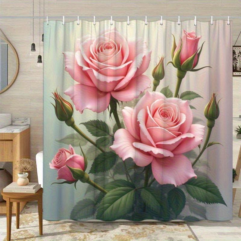 

1 шт. Элегантная розовая занавеска для ванной с розами - Занавеска для душа без сверления с крючками, Всесезонный цветочный дизайн для декора ванной комнаты, Декор с розами 90X180CM