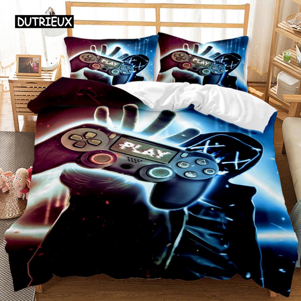 Gamer Duvet Cover Set Boys Gamepad Bedding Set Video Games Duvet Cover Teens Adults Double Queen King Size Polyester Qulit Cover