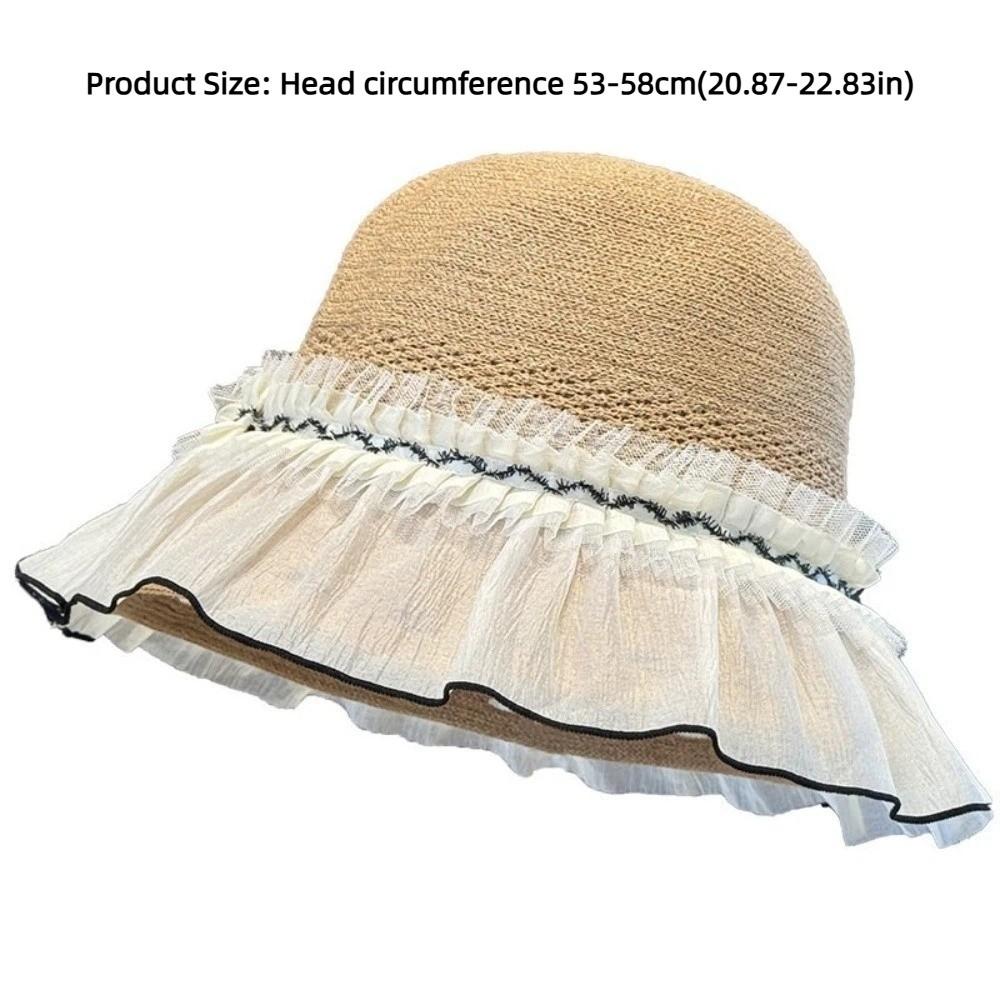 Trendy Sun-protective Woman's Fisherman Cap Breathable Elegant Straw Hat Lace trim Versatile Beach Cap for Outdoors