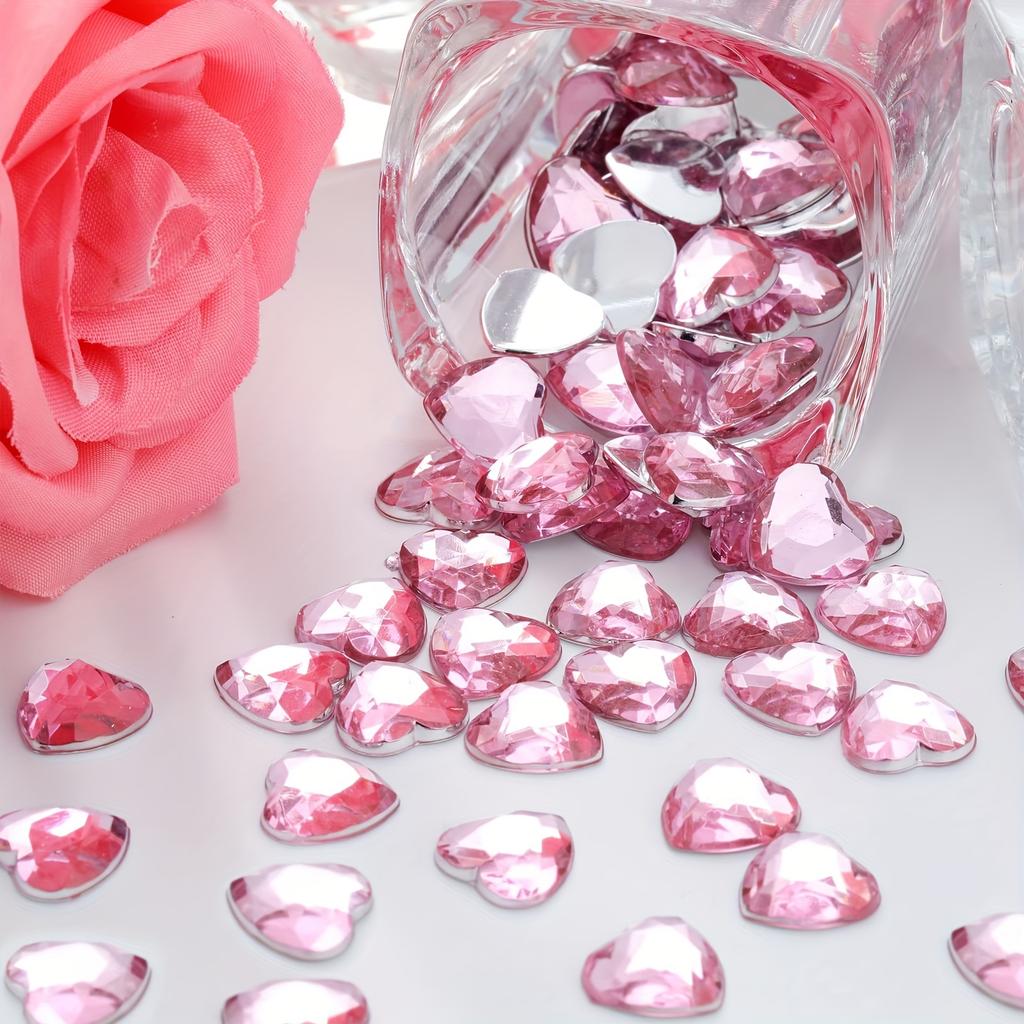 2D Flat, 100pcs 12mm Hearts Crystals Red/Pink Glitter Flat Back Heart Rhinestone Sparkling Stones Acrylic Faux Decoration
