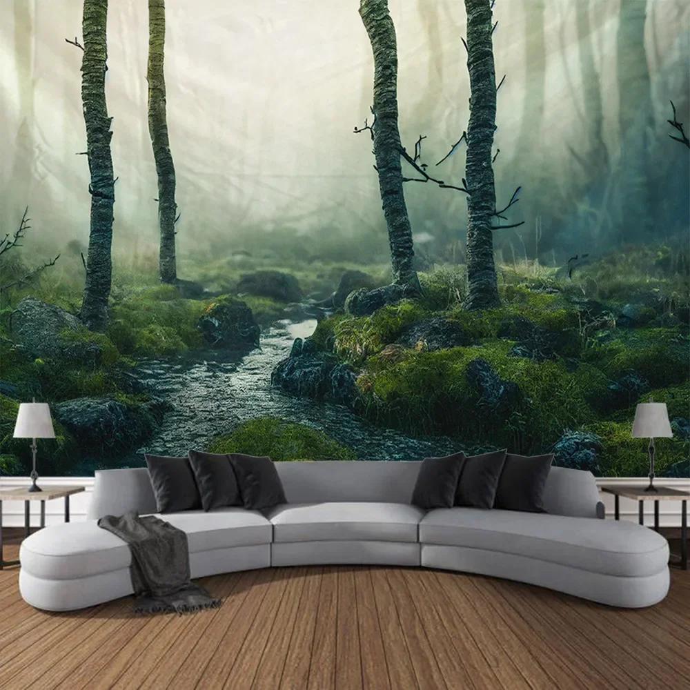 Mystischer Wald Wandteppich Tropischer Regenwald Landschaft Wandbehang Tuch Böhmischer Stil Wandmalerei Wohnzimmer Schlafzimmer Dekoration