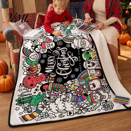 Christmas DIY Coloring Blanket for Kids Adults, Color Your Own Throw Blanket, 39.4" x Educational Drawing Toys Toddlers 55.1" with 24 Markers,