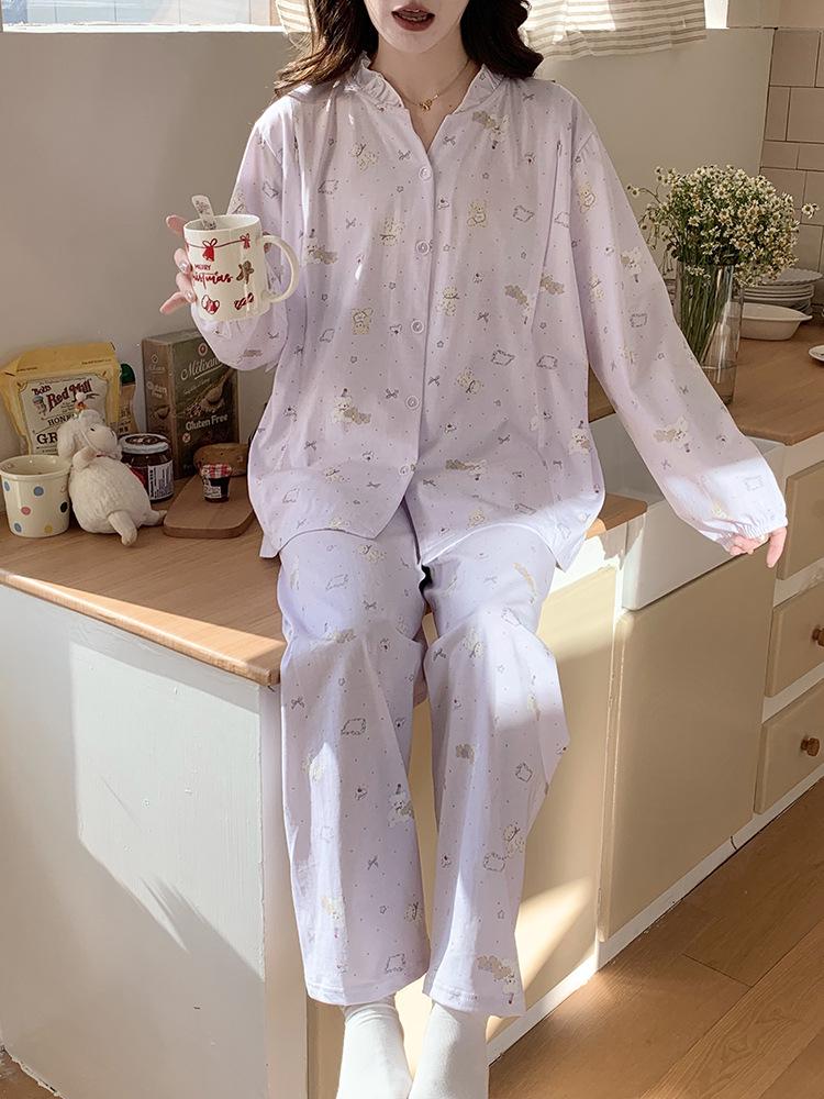Class A Antibacterial Cotton Maternity Pajamas - Long Sleeve Postpartum & Nursing Set for Spring/Autumn
