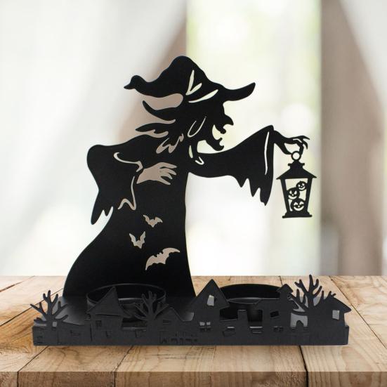 Halloween Witch Candle Holder Resin Which Ghost Figurines Spooky Desktop Statues Decoration for Home Garden Decor