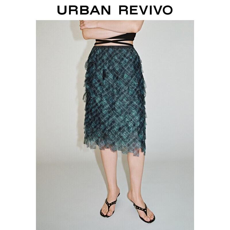 UR2026 Women s Plaid Irregular Layered Skirt M