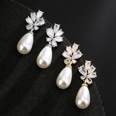 ZAKOL Orecchini a Goccia Chunky Delicati con Zircone Imitazione Zircone per Donna Colore Oro Bianco Cristallo Scintillante Orecchino da Sposa