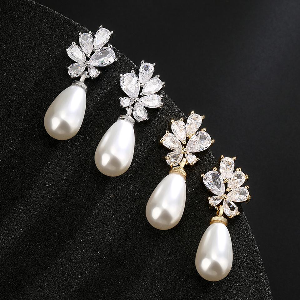 ZAKOL Delicate Chunky Teardrop Imitation Zircon Zircon Drop Earrings for Women White Gold Color Sparkling Crystal Bridal Earring