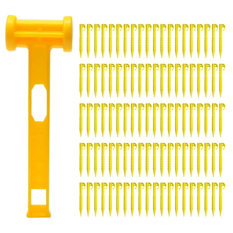 Plastic Ground Peg Tent Stake Camping Peg Heavy Duty Tent Peg Outdoor Ground Anchors with Hammer for Outdoor Garden Lawn