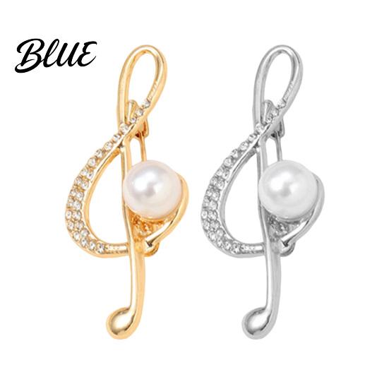 Long-lasting Brooch Musical Note Shape Pin Imitation Pearl Rhinestones Inlaid