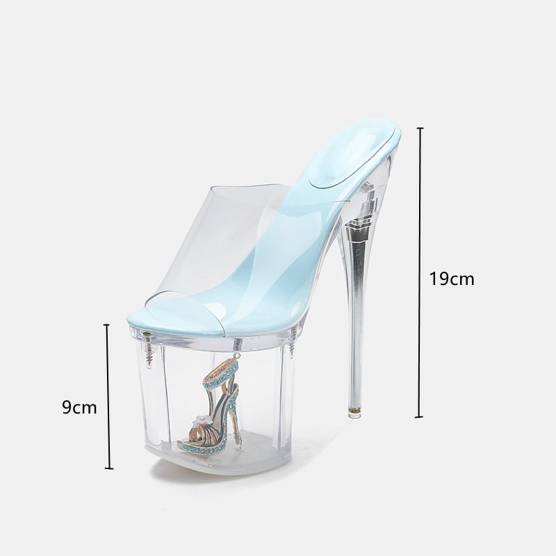 

Мода 19см Очень Высокие каблуки Прозрачный ПВХ Женские Тапочки Сандалии Мода Лето Прозрачный Кристалл Платформа Танкетка Мюли Обувь для танца на пилоне 34