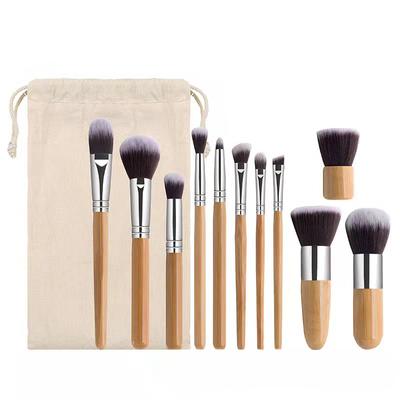 Foundation Brush, Loose Powder Brush, Eye Shadow Brush, 11 Bamboo Handles, Linen Bag, Makeup Brush Set, Beauty Tools, Makeup Brushes