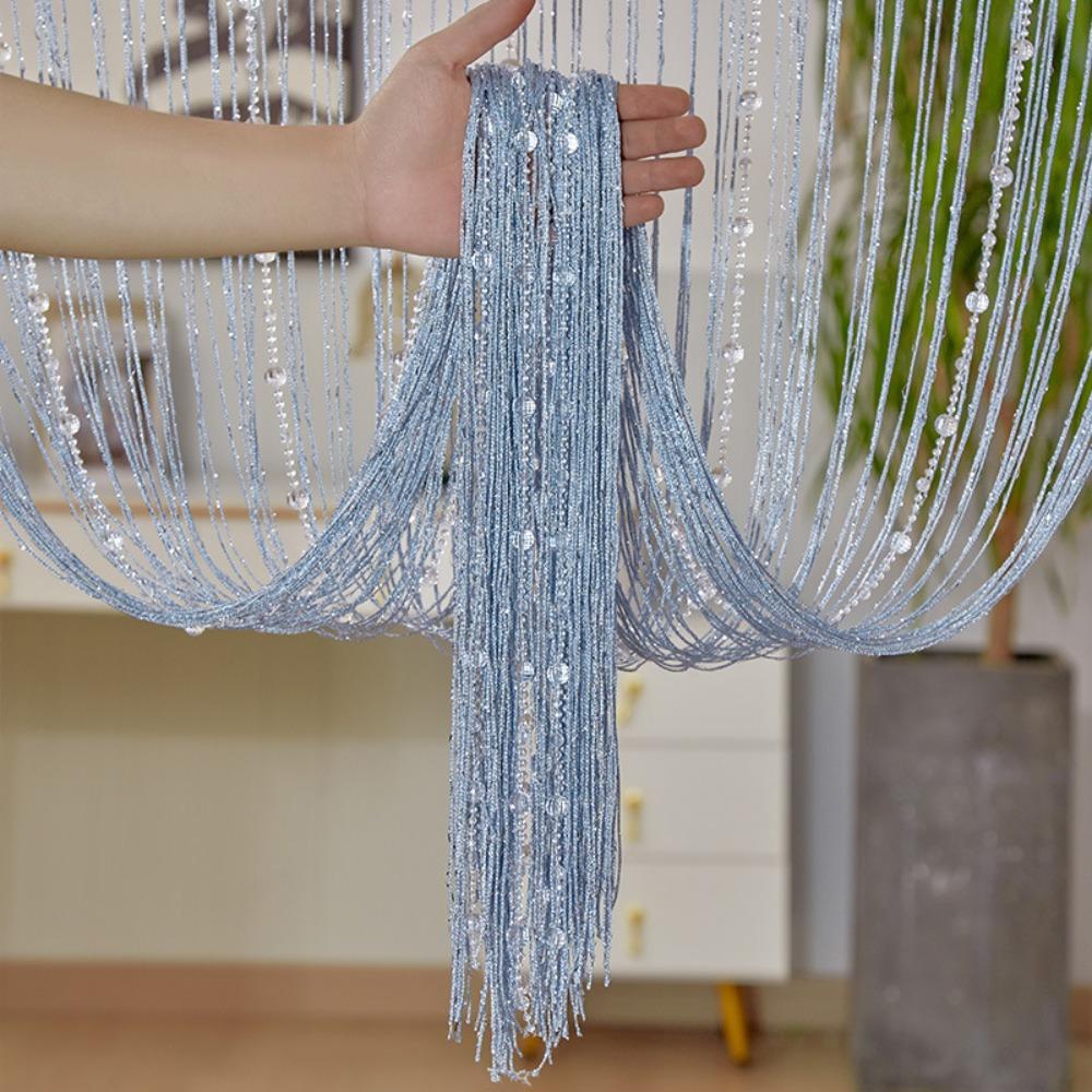 Room Divider Crystal Beads String Curtain Solid Color Tassel Window Curtain  Home Decor