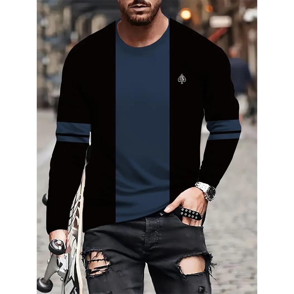 Semplice Stampa Longteng Autunno Moda Girocollo T-shirt a Maniche Lunghe da Uomo Top Outdoor Street Fashion Quotidiano Casual Comfort