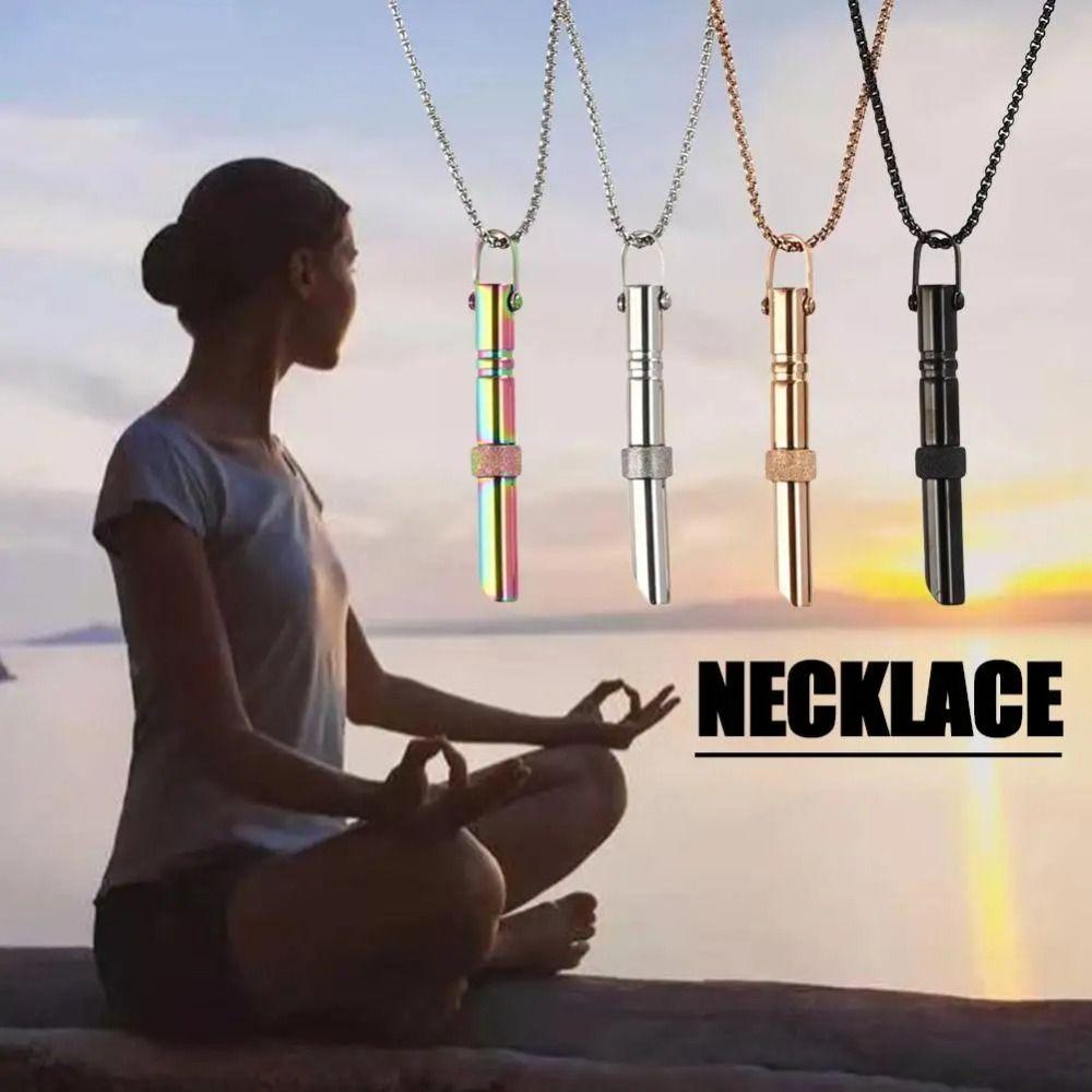 Stainless Steel Mindfulness Pendant Meditation Tool Meditation Necklace Breathing Whistle Couple