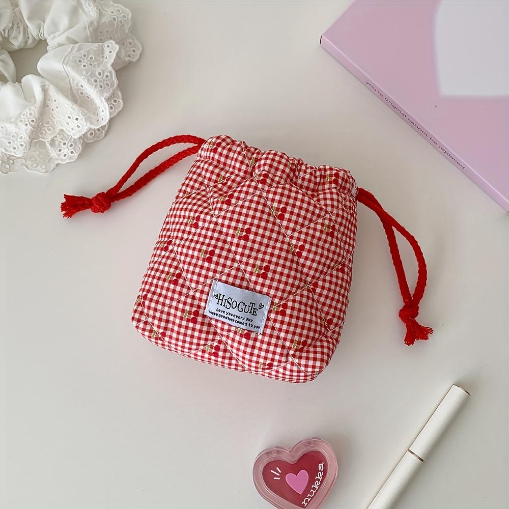 

Cherry Drawstring Pouch | Cute Quilted Nylon Storage Bags, Travel Portable, Fade-Resistant, Foldable, Ideal for Makeup Organizer