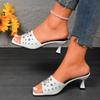 Fashion Women Sandals Ladies Square Heels Elegant Summer Slippers Outside White Black Leather Female Slides Fashion Woman Sandals