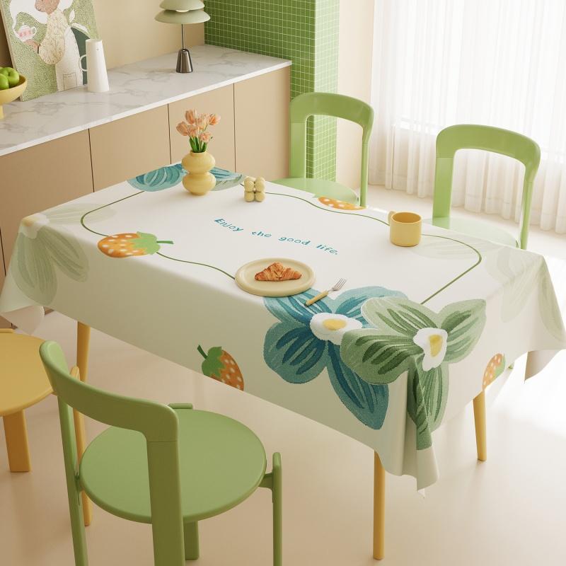 Fresh Floral Rectangle Tablecloth  Kitchen Dining, Waterproof Oil-Proof Non-Stick Botanical Table Cover Home Decor