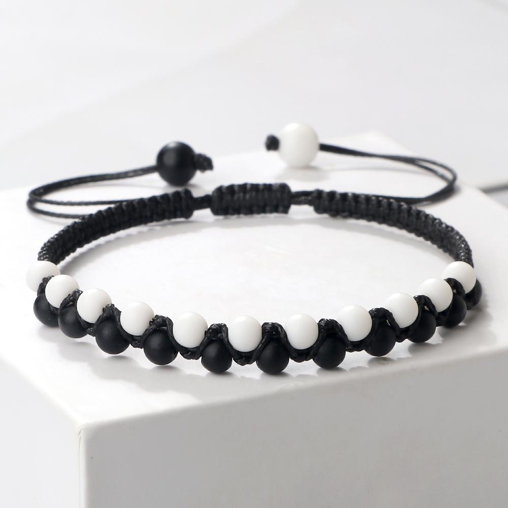 

Men 4mm Natural Stone Double Row Bracelet Tiger Eye Two-tone Bead Handmade Braided Wristband for Women Boho Fashion Jewelry Gift