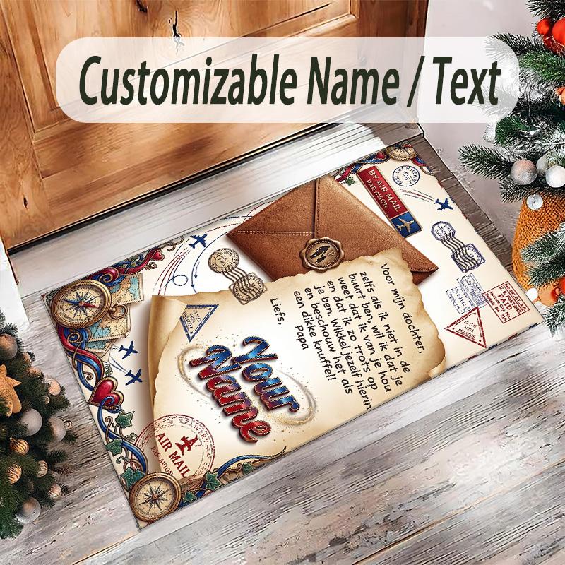 Hearts Theme Crystal Velvet Floor Rug Personalized Custom Name Text Warm Carpet Home Decoration