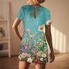 Women's Fashionable And Casual Short-sleeved Pleated Pocket Jumpsuit Printed Jumpsuit Shorts