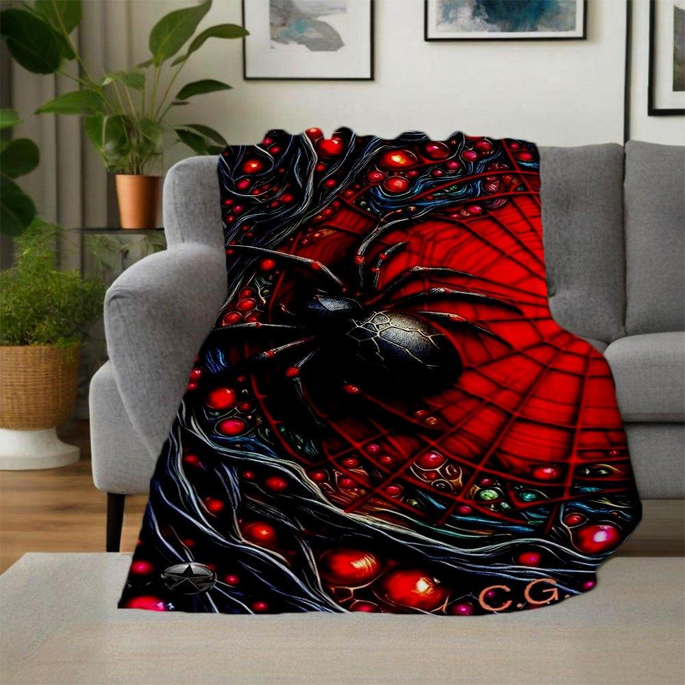 "Red Spider Web Wall Art Print - Gothic Home Decor"Blanket Flannel Throw Blanket for Sofa, Bed, Travel, Camping, Office