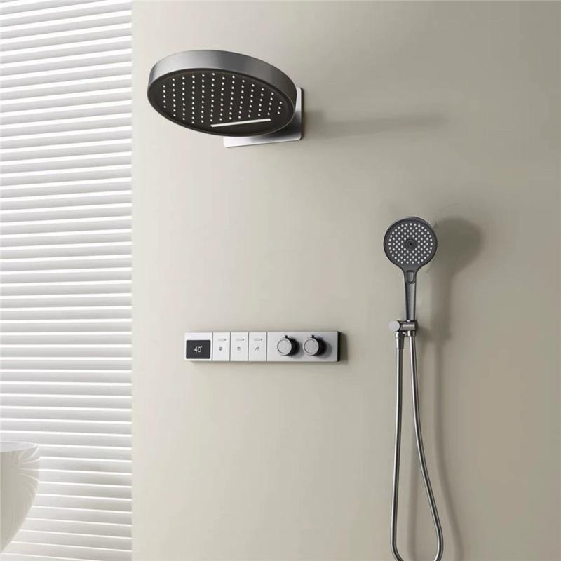 Smart Multifunction Black Thermostatic Bathroom Shower Faucet Concealed Rainfall Shower Faucet Ceiling Black Bath Shower Mixer