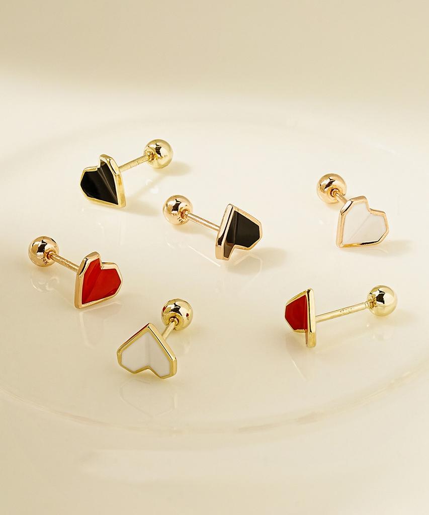 Minimalpiercing 14K Enamel Folded Heart Piercing Earrings
