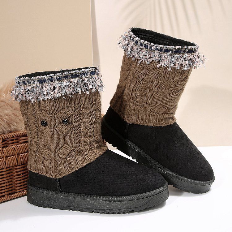 Fleece Warm Comfortable Versatile Fashion Casual Women's Shoes 2025 Autumn and Winter New Lace Buckle Knitted Snow Boots Women