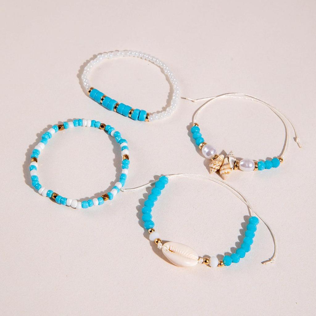 Summer New Sky Blue Soft Pottery Piece Shell Conch Rice Bead Bracelet for Women's Jewelry, Summer Cool Feeling Small Fresh Bracelet