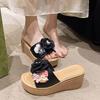 Female Flower Butterfly Slippers Summer Large Size Slope Heel Beach Shoes Open Toe Round Head High Heels Pantufa Feminina