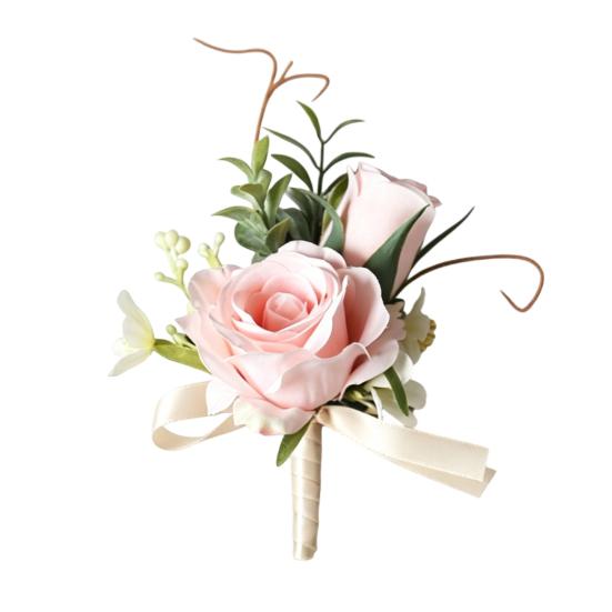 White Rose Wedding Boutonniere Elegant Wrist Corsage European Style Silk Corsage светло-розовый