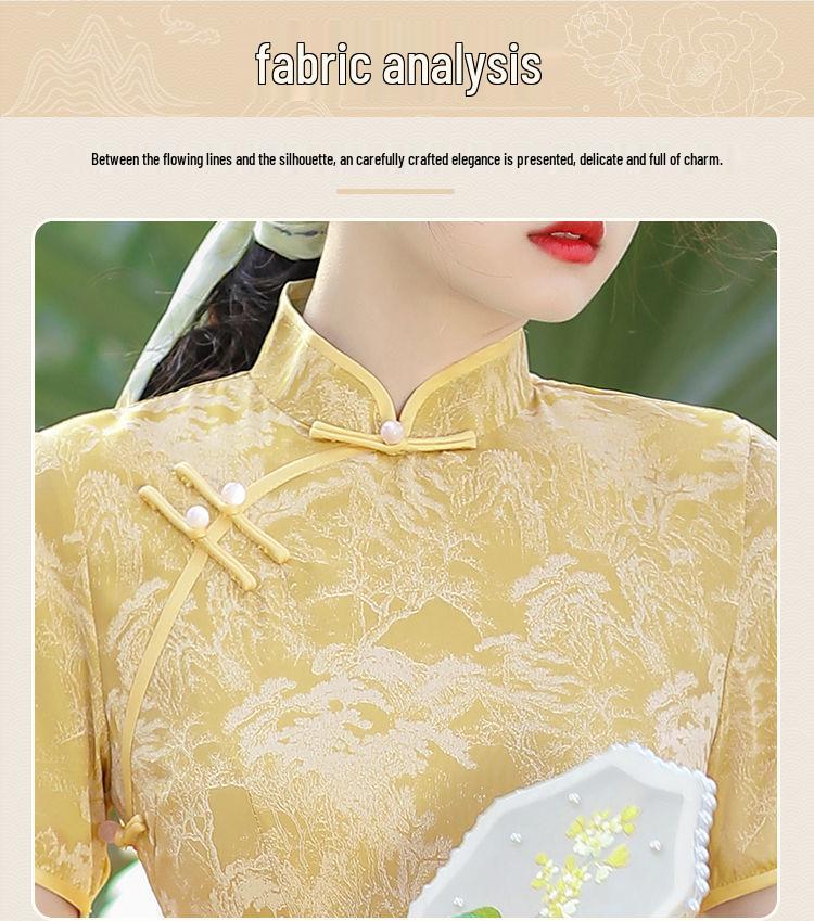 2025 Žlutý Retro Čínský oděv: Moderní mladistvý styl jarně-letní dámské šaty
