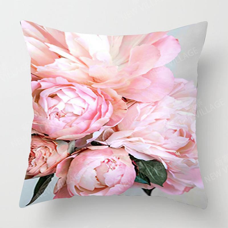 Home Decor Pink Peonies Floral Digital Print Pillow Cover Pattern Cushion Cover Suitable For Sofa Bedroom Car Pillow Cover