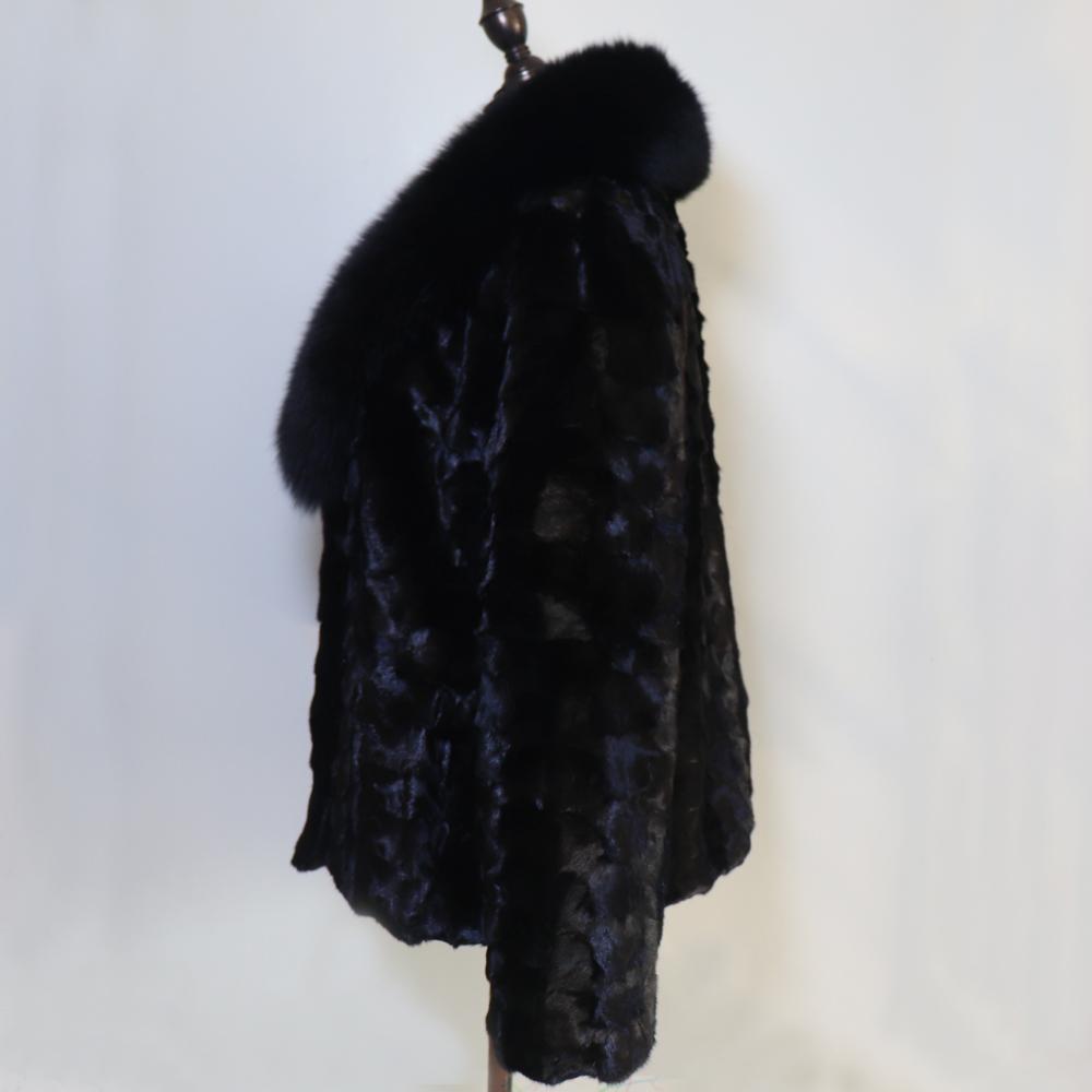 New Real Mink Fur Coat For Women Winter Luxury Real Mink Fur Coat Wite Fox Fur Collar Fashion Warm Lady Real Fur Jacket