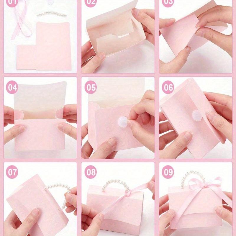 Sacola de Embrulho Simples para Festa, Caixa de Presente de Papel Decorada com Alça de Pérola, Caixa de Embalagem de Presente Rosa Exquisita para Presente de Casamento de Dia dos Namorados
