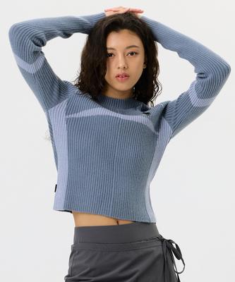 W Sporty Color Block Knit Pullover [Blue]