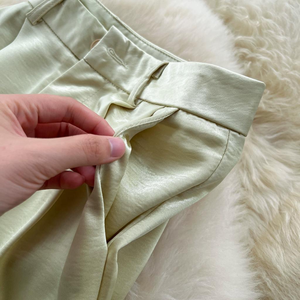 Summer Women Casual Smooth Satin High Waist Pant Trouser with Pocket for Girls