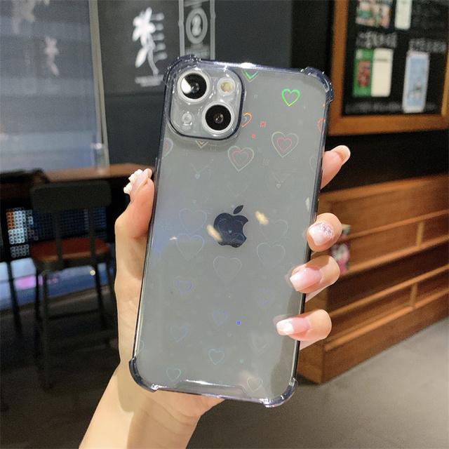 Luxury Reflective Holographic Love Heart Case For Iphone 13 12 11 Pro Max Mini Xs X Xr 7 8 Plus Se 2020 Soft Clear Buffer Cover
