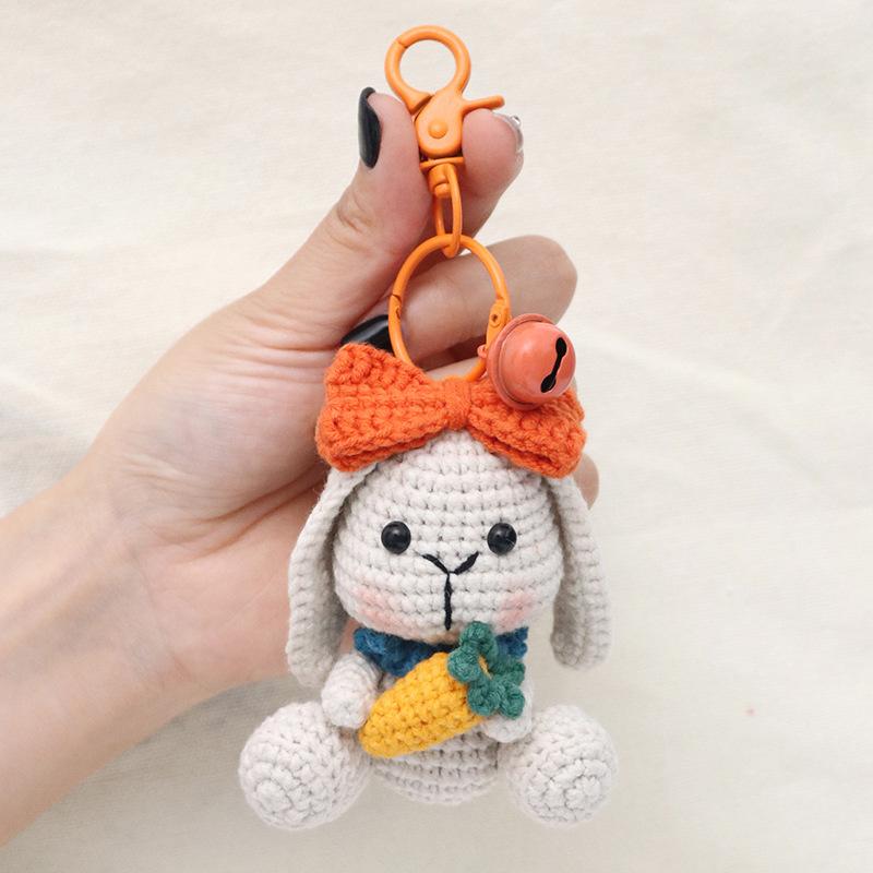 Cartoon Crochet Tulip Rabbit Doll Key Chain Pendant Home Room Decor Cute Handmade Knitted Animal Rabbit Ornament Christmas Gifts
