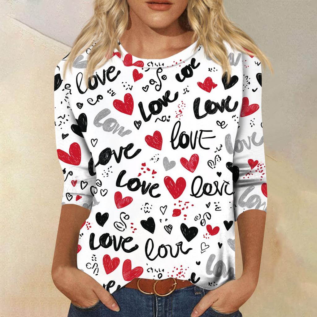 Women's Tops Three-quarter Sleeve Shirt V-neck Loose Casual Shirt Print T-shirt