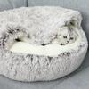 Warm Long Plush Pet Bed Round Cats Cushion Cat House 2 In 1 Comfortable Sleep Bag Enclosed Round Cat Cushion House Warm Basket