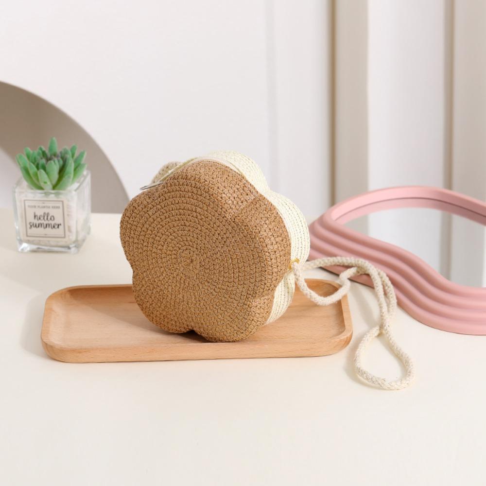 Kawaii Straw Small Shoulder Bag Flower Shape Woven Crossbody Bag Fairy Beach Straw Bag  Summer