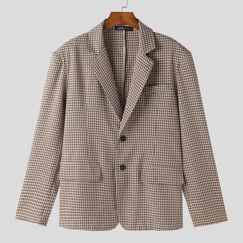 

INCERUN Мужской винтажный пиджак в клетку с длинными рукавами и пальто 2XL коричневый