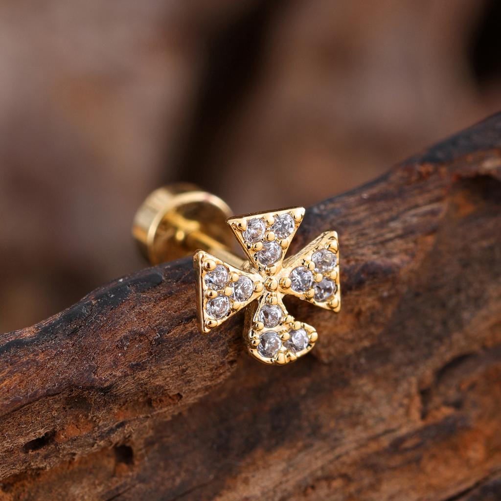 10Pcs/Set 20G Gold Cartilage Earring CZ Tragus Earring Bear Spider Design Helix Stud Rings Conch Ear 316L Steel Piercing Jewelry